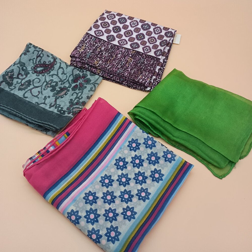 Vintage Scarf Lot of 4 Silk Polyester Rayon Acetate Glentex Colorful